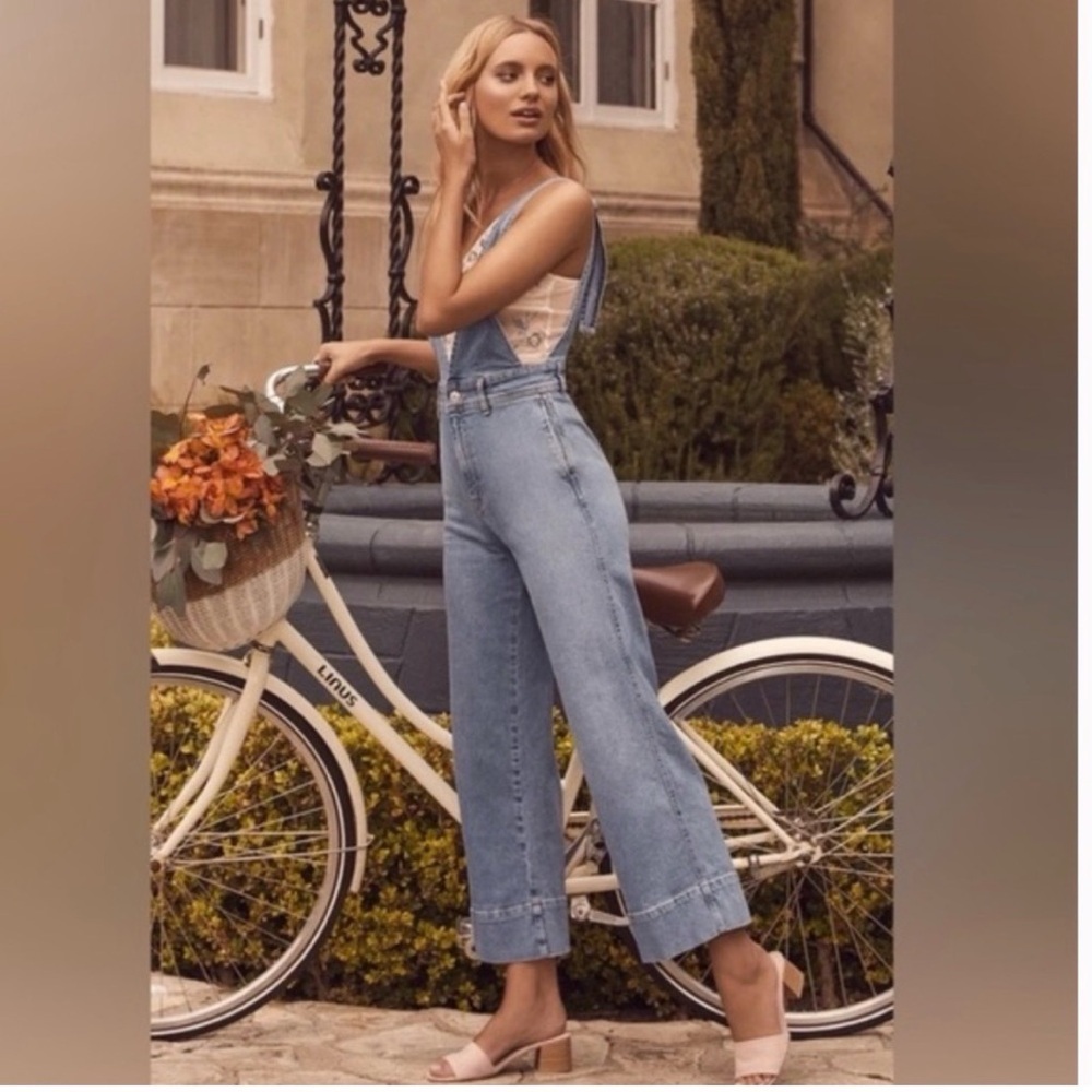 Free People A line Sky Blue Denim Overalls 2 - Picture 2 of 9